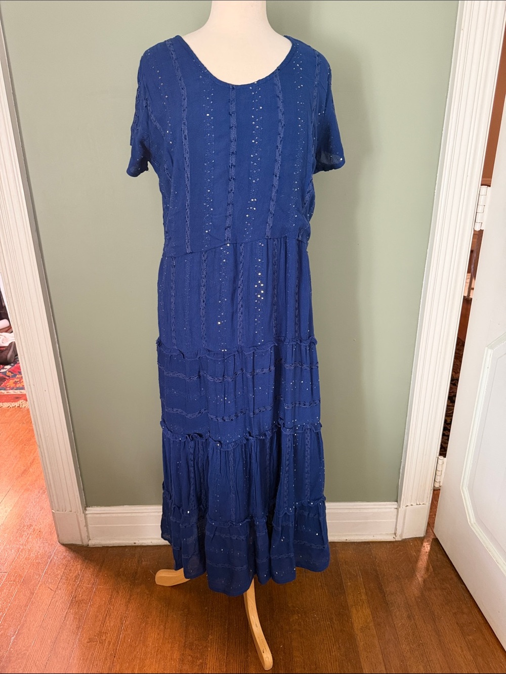 NET Soft Surroundings Royal Blue Eyelet Tiered Maxi Dress